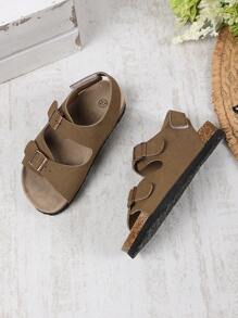 1 par de sandalias planas marrón para niñas de talla grande y ancha, con correa de unicolor, hebilla metálica, diseño de, punta redonda, antideslizante, estilo romano lindo y de lujo, adecuado para niños y niñas de 3 a 15 años, para uso diario, fiesta, casual, vacaciones, nueva llegada primavera/verano 2025 - Marrón - Ver 3