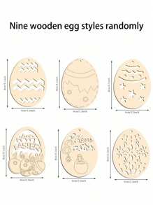 10Pcs Random Style Easter Wooden Eggs, DIY Graffiti Painted Wooden Pendant For Room, Party, Patio Decoration Crafts Free Lanyard