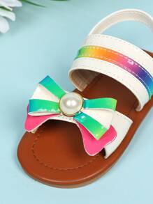 Toddler Girls' Casual Open Toe Non-Slip Beach Sandals, Fashionable Soft Bottom White Pearl Comfortable Leisure Cute Infant Sandals - White - View 6