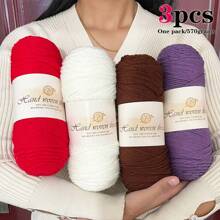 Set de 3 ovillos de hilo 100% acrílico suave y cómodo de 5 hebras [1 paquete de 570g/3 ovillos] adecuado para tejer a crochet mantas DIY, ropa, bolsos, pantuflas y otras manualidades