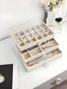 1pc18 Grid 3-Layer Transparent Acrylic Jewelry Storage Box With 72 Drawer Style Storage Box, Equipped With Protective Cover, Beads, Etc., Durable Display Cabinet For Easy Storage And Retrieval. The Luxurious Jewelry Storage Box With 72 Compartments Can Store Rings - Beige - View 14