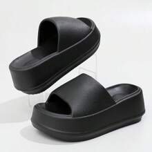 女士柔软 EVA 轻便舒适一脚蹬凉鞋 黑色 增高 7 厘米 超厚鞋底 适合夏季青少年