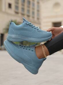 女士透气针织运动鞋，柔软舒适，适合跑步、散步、慢跑，时尚百搭，适合所有季节 - 水鴨藍 - 查看 5