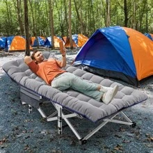 ABORON Oversized XXL Folding Camping Cot W/Mat For Adults, 78" L X 32" W X 18" H, Heavy Duty Outdoor Bed With Carry Bag,1200 D Layer Oxford Travel Camp Cots - U 石墨灰 - 查看 2