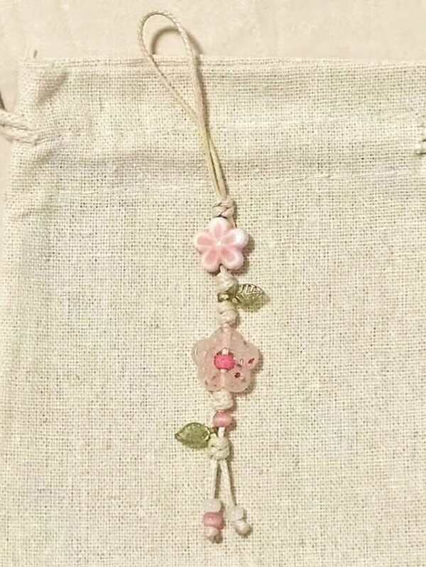 1pc Pink Crystal Jade Floral Green Leaf Spring Limited Mobile Phone Lanyard Designed For Women Compatible Bag Pendant Keychain Camera Ccd Decoration Gifts For Mother, Family, Friends, Birthday, Holiday Phone Charm, Phone Chain