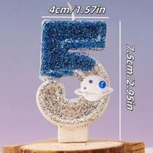 1 pieza Velas con diseño de planeta azul y plateado con números del 0 al 9 para decoración de pasteles de fiesta de cumpleaños, con efecto atmosférico, adecuadas para bodas, aniversarios y fiestas, para niños y adultos