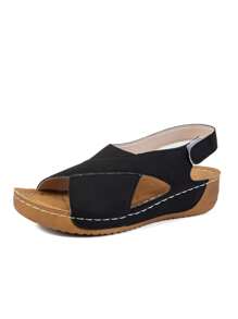 Women's New Summer Peep Toe Sandals, Thick Sole, Slip-On, Round Toe, Open-Toe, Waistline Design, Black And White Bic, Versatile, Beach Sandals That Can Be Worn Outside.