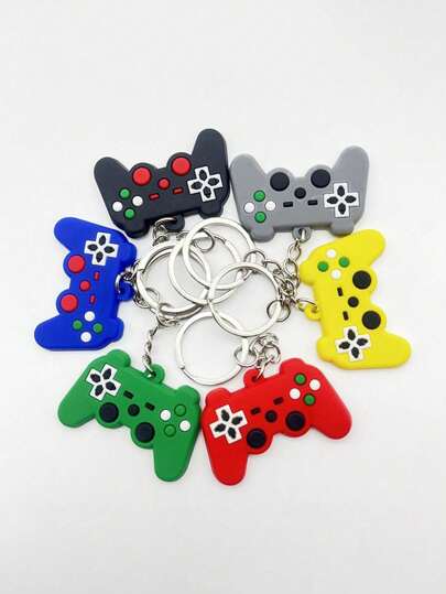 Set de 6 llaveros con forma de mando de juego, diseño de pegamento de PVC, llavero de goma suave para accesorios de coche, recuerdo casual, colgante de mochila para la escuela, accesorios góticos y de Y2K, ideas de regalo para el Día del Maestro y Navidad, portaidentificaciones y accesorios para bolsos
