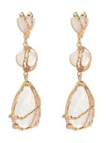 Nouveaux boucles d'oreilles à long pendentif en pierre de résine bohème pour femmes. Boucles d'oreilles en alliage de luxe léger au filet, boucles d'oreilles géométriques à goutte