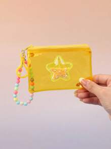 1 pieza Monedero transparente de PVC de moda para niñas, bolsa pequeña con diseño de estrellas brillantes de colores, bolsa con cremallera con dije de cuentas de colores - Multicolor - Ver 8