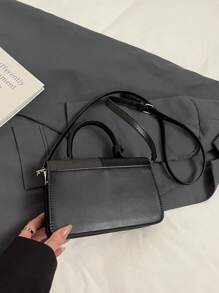 Women's Square Handbag, Bicolor Plaid Patchwork Design, Fashionable Elegant Minimalist, Suitable For Shoulder & Crossbody Wear, Coffee Color