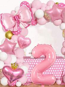 5 件粉色蝴蝶结气球套装，包括 32 英寸粉色数字 0-9 气球、蝴蝶结气球、心形皇冠气球、星形气球，适用于生日、性别揭晓、婴儿洗礼、婚礼、周年纪念派对装饰 - 彩色 - 查看 3