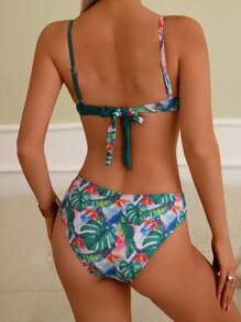 Tropical Print Hard Cup Bikini Set - Multicolor - View 3