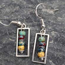 女士方形合成珠吊坠耳环，创意设计，适合派对、日常佩戴、时尚珠宝 - 銀色 - 查看 1