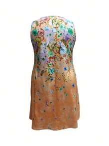 Plus Women's V-Neck Floral Print Sleeveless Tank Dress