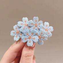 4pcs Knitted Embroidered Solid Color Flower BB Hair Clips, Gentle Style Hair Accessories Claw Clips Hair Claws Hair Barrettes, School Stuff, Vacation Outfits Woman, New Years - White+Blue+Yellow+Pink - View 9