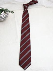 1 pièce Cravate artisanale rayée vin, convient pour le style casual, quotidien et de rue, style collège