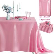 缎面桌布套装，1 块桌布 + 6 块餐巾，矩形缎面桌布，表面光亮光滑，婚宴宴会桌装饰 - 彩色 - 查看 14