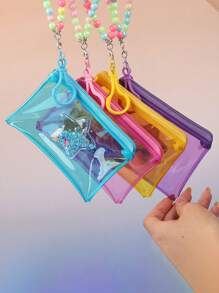1 pieza Monedero transparente de PVC de moda para niñas, bolsa pequeña con diseño de estrellas brillantes de colores, bolsa con cremallera con dije de cuentas de colores - Multicolor - Ver 4