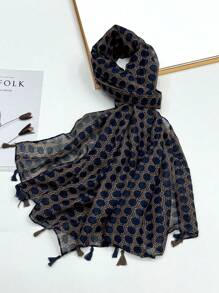 Fashion Women Silk Scarf, Simple & Elegant Design Scarf, New Breathable Tassel Shawl,Vibrant Ditsy Floral Pattern Large Scarf For Spring/Summer Outdoor, Beach, Versatile Head Wrap