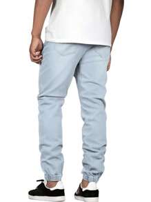 Jeans De Mezclilla Cordón Holgados Casual Para Hombre Pantalón - Lavado ligero - Ver 3