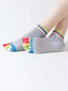 1 par de calcetines de yoga de dedo separado, con punta y talón abiertos, profesionales, con atmósfera difuminada para mujeres que practican yoga avanzado, calcetines de dedo altamente atractivos