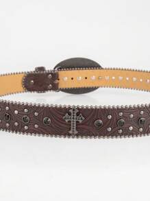 Cinturón unisex de piel de imitación de estilo punk, con hebilla con diamantes incrustados, inspiración en el estilo cowboy occidental, decorado con brillantes, apto para todas las estaciones