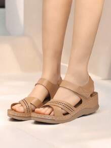 Women's Comfortable Casual Wedge Sandals, Summer - Beige - View 3