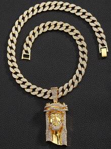 Bling Bling Rhinestone Jesus Pendant With 15mm Miami Cuban Link Chain, Hip Hop Jewelry Gift - Jesus Pendant Necklace - View 10