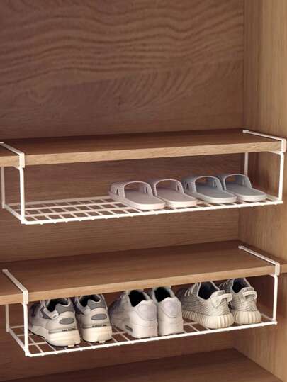 1PC Chic Layered Shoe Storage Organizer - Metal, Space-Saving Design For Closets, Bedrooms & Dorms, Easy Foldable, Effortlessly Maximize Storage