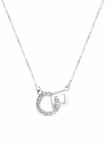 Sterling Silver Rhinestone-Set Double Ring Necklace For Women New Chic Minimalist And Cold Style Interlocking Collarbone Chain - Square and Round Interlocking Necklace - View 8