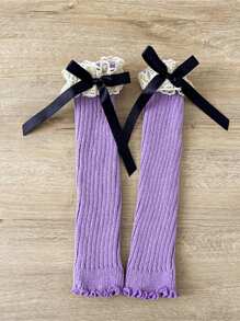 Fashion Retro Girls Ruffle Bow Knitted Long Sock, Warm Leg Warmers, Spring Autumn
