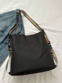 复古牛津布字母印花托特包，双肩背或单肩，大容量，时尚休闲，可折叠，适合男女上学/度假，情侣礼物，情人节 - 灰色 - 查看 7