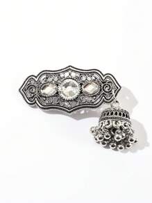 1 pieza Elegante Clip de Cabello de Estilo Vintage con Campana de Cristal y Borla, Aleación de Estilo Palaciego Chino, Apropiado para Atuendos Diarios, Fiestas y Todas las Estaciones