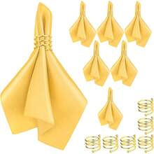 6 件套缎面布餐巾和金色餐巾环，光滑布餐巾和餐巾架，适合婚礼、生日晚宴、家庭聚会、餐桌装饰 - 彩色 - 查看 1