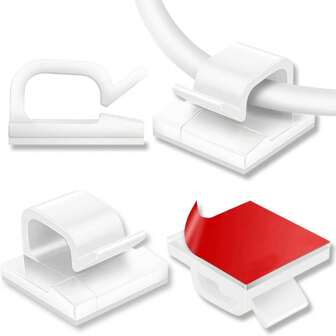 30 piezas de clips para cables, organizador de cables adhesivo, soporte de cable, clip de cable, gestión de cables con ganchos autoadhesivos, soporte de cables para oficina y hogar (blanco)