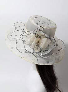 1 件女士时尚字母印花太阳帽，双色花朵防晒帽，透气夏季遮阳帽，可折叠欧根纱拼接宽边沙滩帽，百搭渔夫帽，适合春夏季、旅行和度假 - A - 查看 14