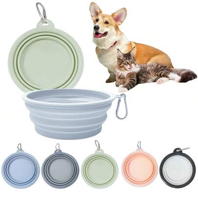 1pc Collapsible Pet Silicone Dog Food Water Bowl Outdoor Camping Travel Portable Folding Supplies Dishes With Carabiner