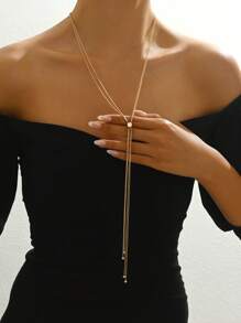 1pc New Fashion Minimalist Snake Bone Adjustable Drawstring Y-Shaped Long Sweater Chain Necklace, Versatile Everyday Accessory