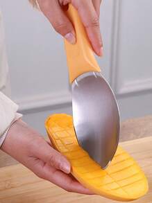 1pc Stainless Steel Mango Slicer, Mango Peeler, Avocado Pitter, Multifunctional Fruit Cutter, Watermelon Spoon - Yellow - View 8