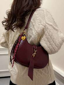 Bolso de mano vintage, nuevo diseño de bolso cruzado de mujer en forma de media luna con colgante, de moda