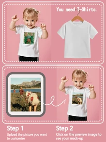 Custom Personalized Kids Graphic Tee Short Sleeve Round Neck T-Shirt For Girls Custom Photo Text Summer Top Birthday Gift - White - View 4