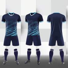 2pcs Personalized Tween Boys Soccer Jersey- Customized Name,Number And Picture Print Short Sleeve T-Shirt+Shorts Quick-Drying Sweat-Absorbing Sports Set