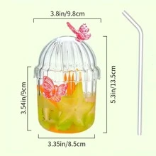 2 piezas Vasos de vidrio a rayas verticales resistente al calor, vasos de café, vasos para bebidas frías de restaurante, vasos para beber de gran capacidad, tazas transparentes para Americano helado, latte, leche, agua con burbujas, té y jugo de frutas, con caja de regalo