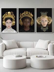 Kit 3 Quadros Princesas de olhos azul – Quadro Ideal para Sala de Estar, Escritório, - Branco - Visão 4