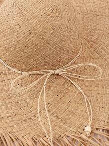 1 pièce Chapeau de paille décoratif fait main, ajouré, de couleur unie, avec protection UV. à la mode polyvalente pour les déplacements, mettant le visage en valeur. Printemps/Été, vacances, festival - Chapeau de paille rond - Voir 4