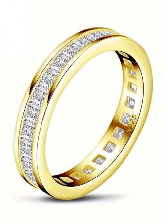 1PC Princess Cut Full Eternity Band Rings For Women All-Around 4x4mm CZ Channel Setting 925 Sterling Silver Engagement Wedding Band Ring Jewelry Gifts