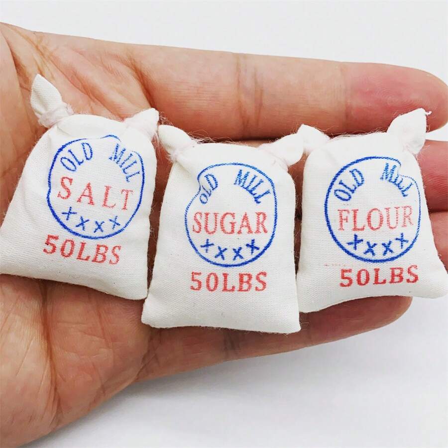 3pcs Miniature Food Toy Scene Model Tiny Kitchen Furniture Toy, Flour Bag