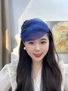 1件优雅欧根纱串珠宽发箍，波西米亚风格头饰，女士可遮盖白发，适合日常、派对、婚礼等场合，发箍，发圈，发饰，头饰 - 彩色 - 查看 3