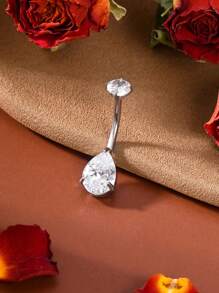 2PCS 14G 316L Stainless Waterdrop Belly Button Ring Classic Daily Navel Barbell Stud Simple Teardrop CZ Navel Belly Piercing Jewelry Exquisite Gift For Her Internally Threaded Silvery/Gold